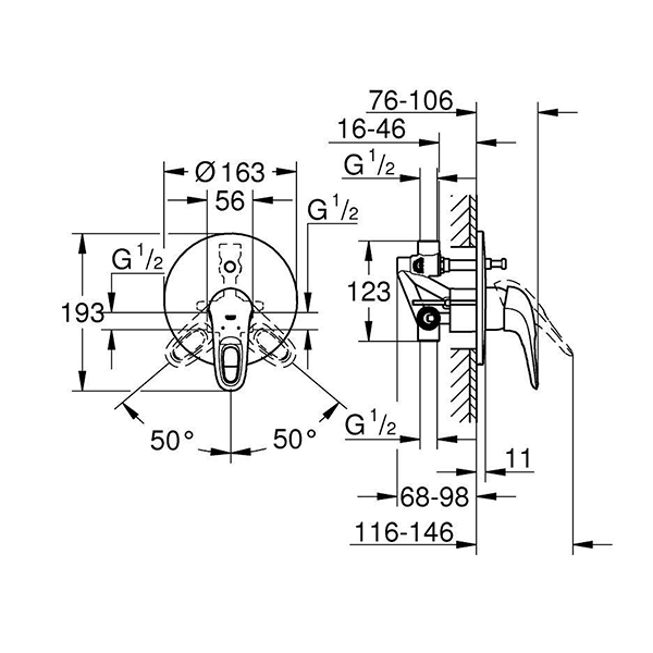 Смеситель для ванны со встраиваемым механизмом, хром Grohe Eurostyle 33637003