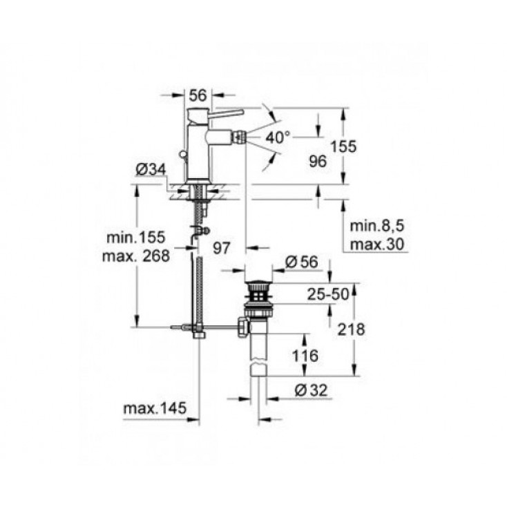 Смеситель для биде, хром Grohe BauClassic 23163000