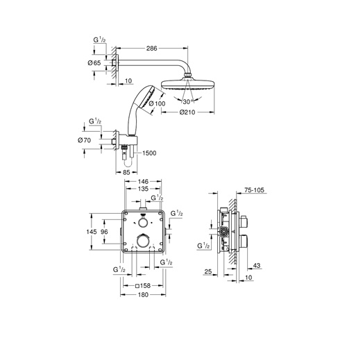 Душевая система, встраиваемая, хром Grohe Grohtherm 34729000