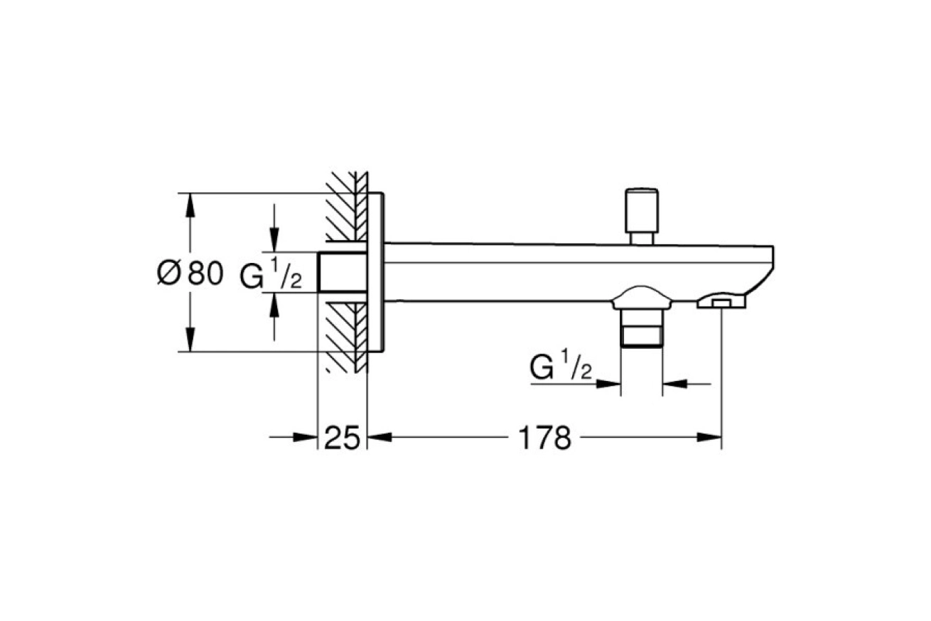 Излив для ванны с переключением, настенный Grohe BauContemporary 13390000