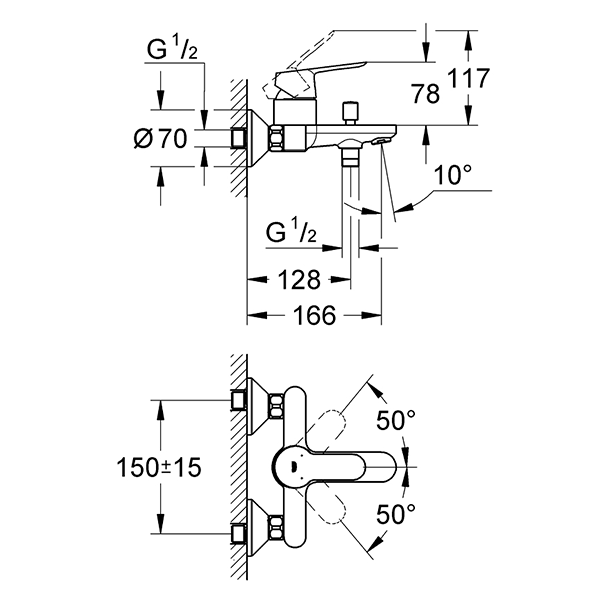 Смеситель для ванны, хром Grohe BauEdge 23334000