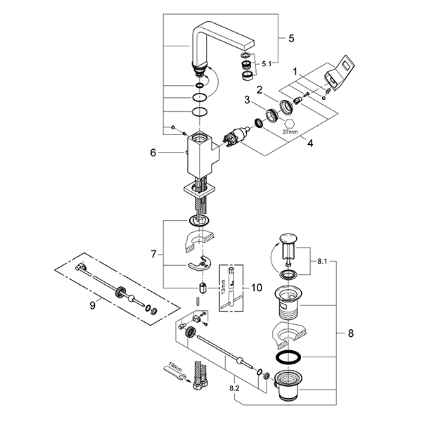 Смеситель для раковины, размер L, хром Grohe Eurocube 23135000