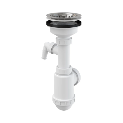 Сифон для раковины с нержавеющей peшeткой d115 и подводкой Alcaplast A446P-DN50/40