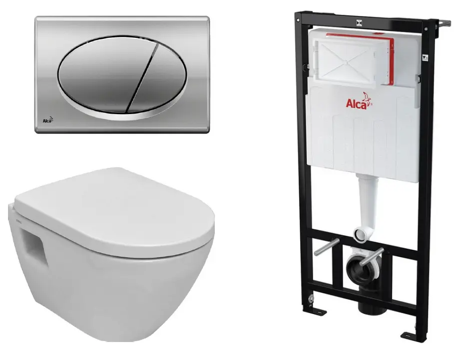 Комплект 4в1: Инсталляция, панель смыва M71, унитаз с сиденьем ALcaplast K22090701