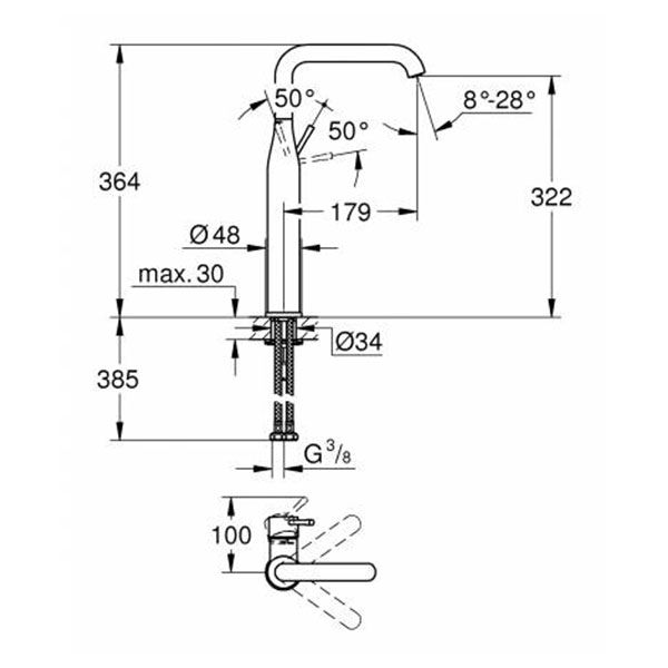 Смеситель для раковины, размер XL, суперсталь Grohe Essence 32901DC1
