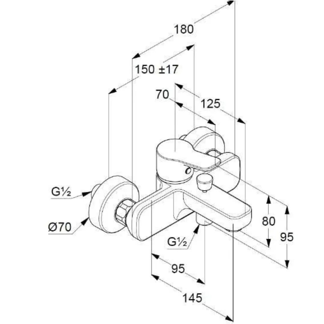 Смеситель для ванны, хром Kludi Pure and Easy 376810565