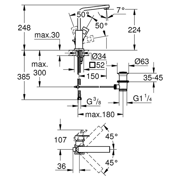 Смеситель для раковины, размер L, хром Grohe Eurocube 23135000