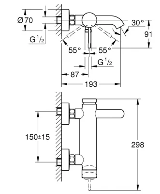 Смеситель для ванны, холодный рассвет глянцевый Grohe Essence 25250GL1