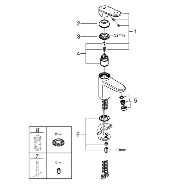 Смеситель для раковины, размер S, хром Grohe Europlus 33163002