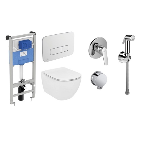 Комплект 5в1: Инсталляция, панель смыва, унитаз с сиденьем, гиг. душ Ideal Standard TESI K20102702