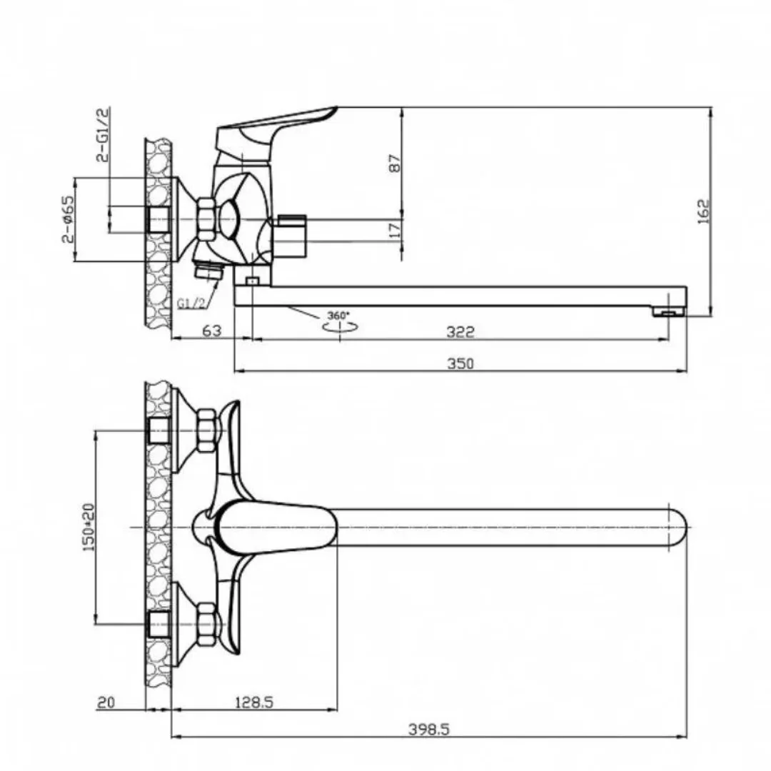 Смеситель для ванны, длинный излив, хром ESKO Asti AT31