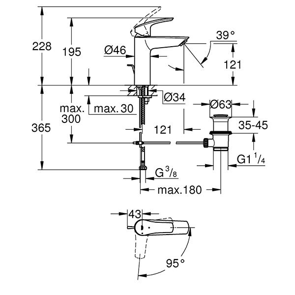 Смеситель для раковинны, размер M, ColdStart Grohe Eurosmart 2339330E