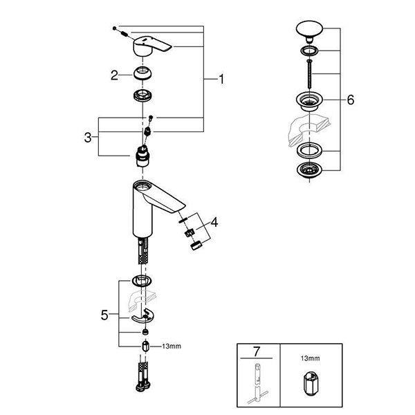 Смеситель для раковины с донным клапаном, размер M, хром Grohe Eurosmart 23923003