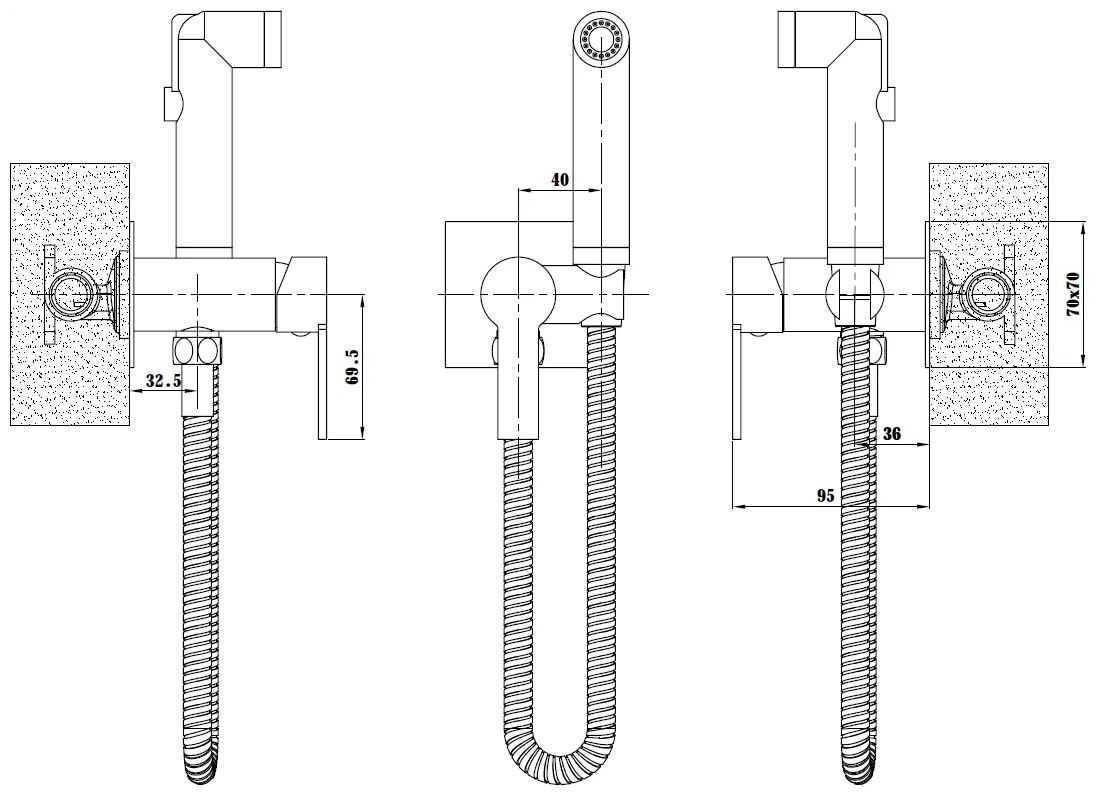 Гигиенический душ со смесителем, встраиваемый, черный ESKO SMH06 BLACK