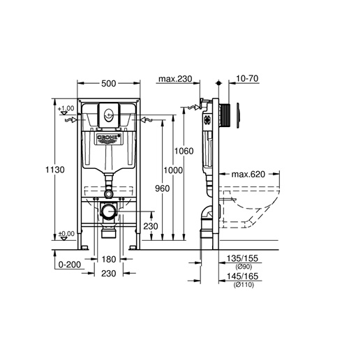 Инсталляция для подвесного унитаза, панель 38505000 Grohe Rapid SL 38750001