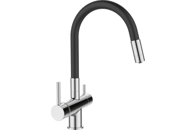 Смеситель для кухни, вытяжной излив, подключение к фильтру, хром-черный ESKO K108B