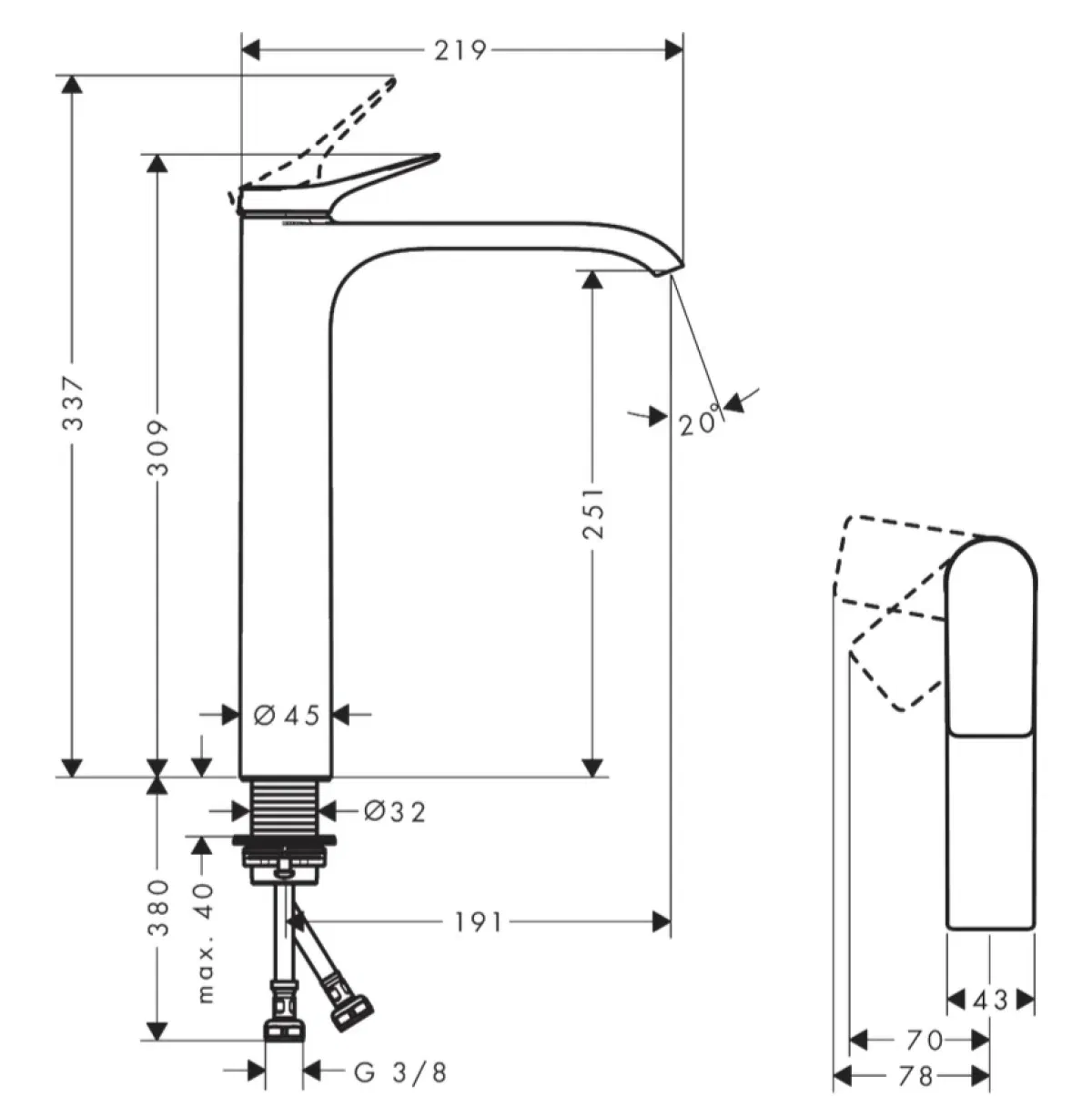 Смеситель для раковины 250, бронза Hansgrohe Vivenis Vivenis CoolStart 75045140