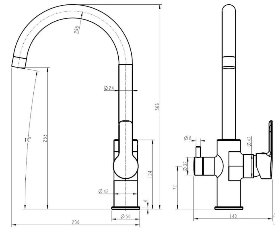 Смеситель для кухни, с подключением к фильтру, хром ESKO K27