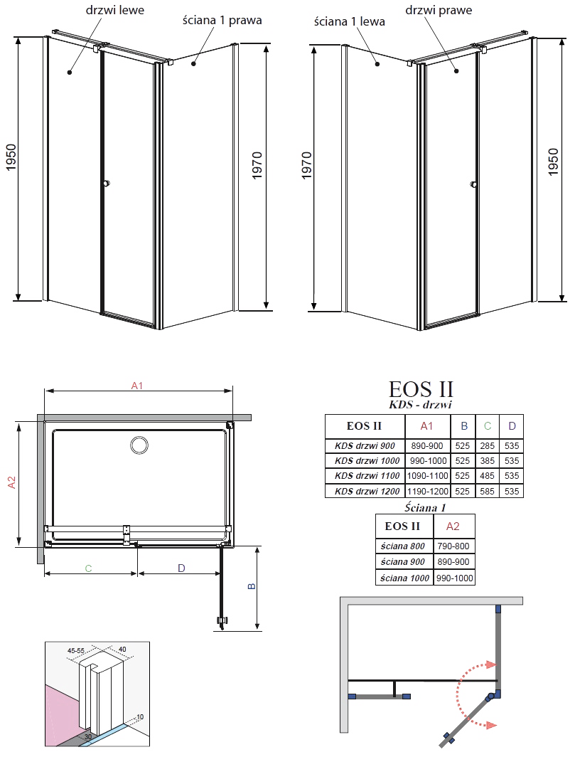 Стенка боковая 900х1970, левая, прозрачное стекло, хром Radaway Eos II KDS 3799411-01L