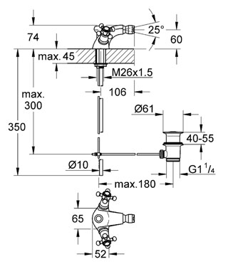 Смеситель для биде с донным клапаном, хром Grohe Arabesk 24403000