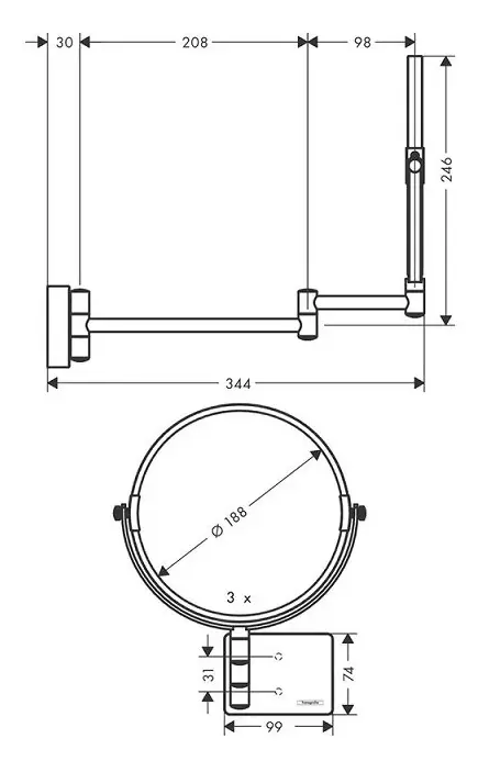 Зеркало косметическое, хром Hansgrohe AddStoris 41791000