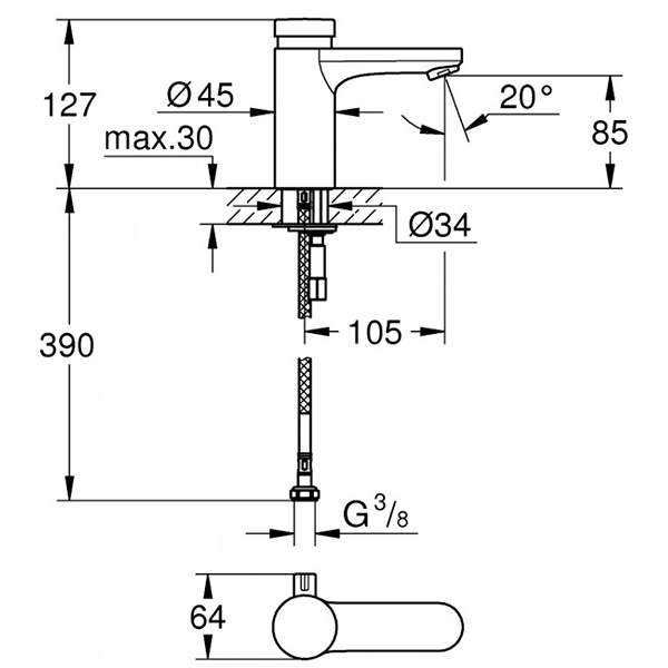 Смеситель для раковины, автоматический, хром Grohe Eurosmart Cosmopolitan T 36317000