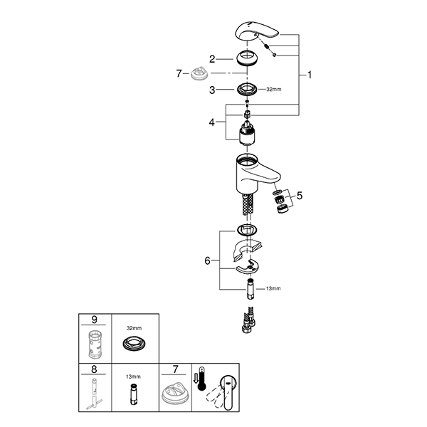 Смеситель для раковины, размер S, хром Grohe Euroeco 32734000