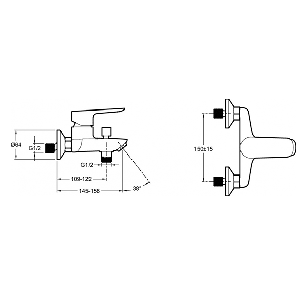 Смеситель для ванны, черный Jacob Delafon Oscar E29844-BL