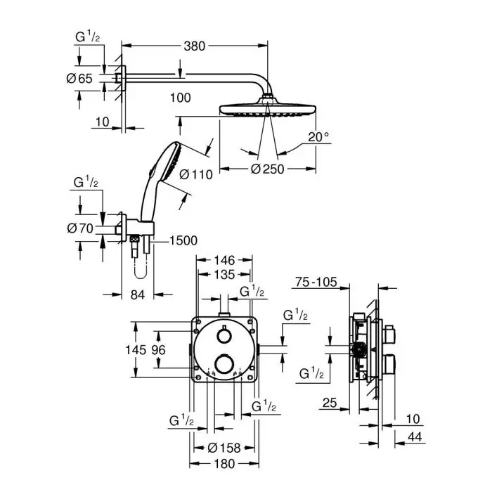 Душевая система, встраиваемая, хром Grohe Tempesta 250 34872000
