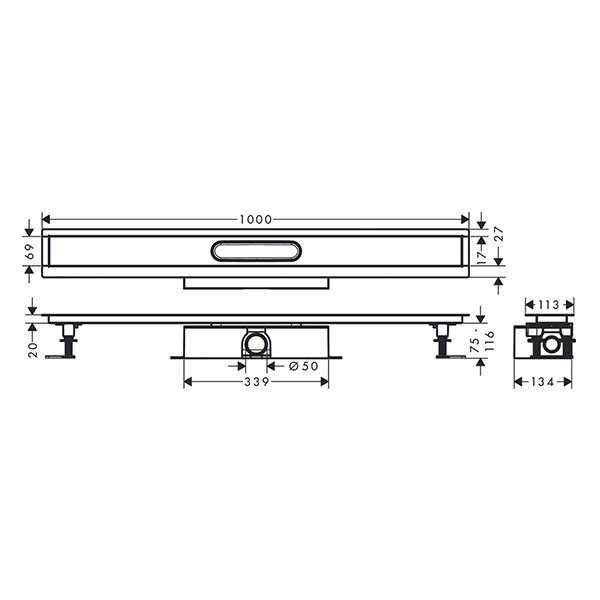 Трап линейный для пола 1000, со скрытой монтажной частью Hansgrohe uBox Universal 56026180