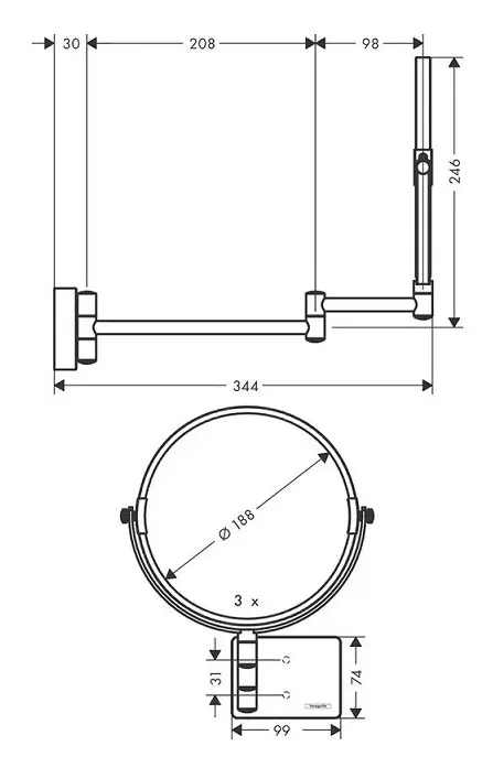 Зеркало косметическое, бронза Hansgrohe AddStoris 41791140