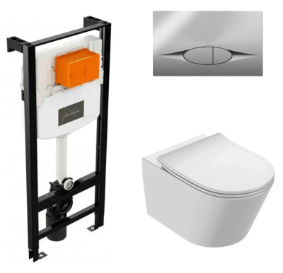 Комплект 4в1: Инсталляция, панель смыва E29027-CP, унитаз с крышкой-сиденьем Jacob Delafon Bastille 