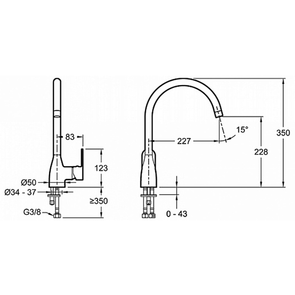Смеситель для кухни, хром Jacob Delafon Marie E21151-CP