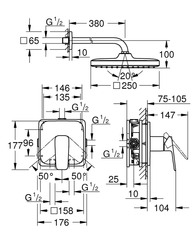 Душевая система со смесителем для душа, хром Grohe Cubeo 1053340000