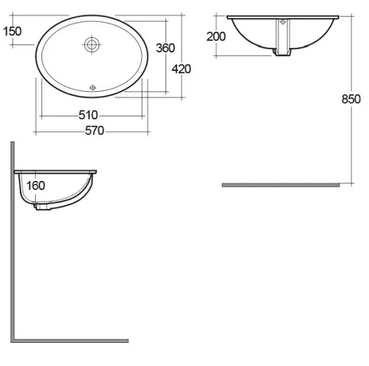 Раковина встраиваемая снизу 57, белая Rak Ceramics Rosa OC04AWHA