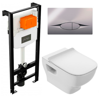 Комплект 4в1: Инсталляция, панель смыва, унитаз с крышкой-сиденьем Jacob Delafon Struktura K12052001