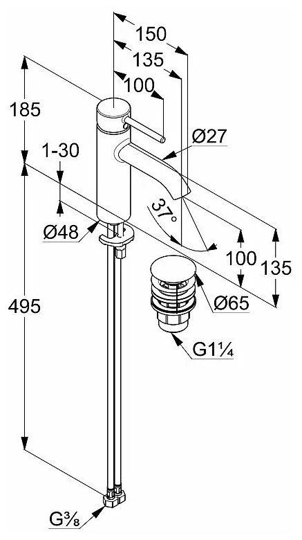 Смеситель для раковины, хром Kludi Bozz 382880576