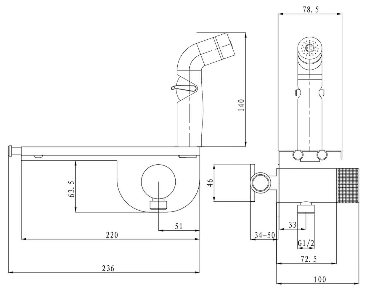Гигиенический душ со смесителем, встраиваемый, черный ESKO Bangkok Black SMHBGB