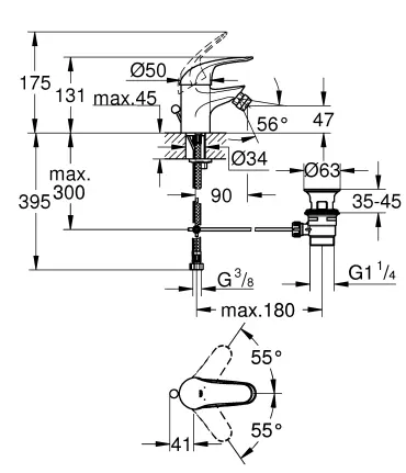 Смеситель для биде, хром Grohe Euroeco 23263001