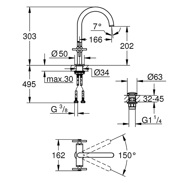 Смеситель для раковины, размер L, хром Grohe Atrio New 21019003
