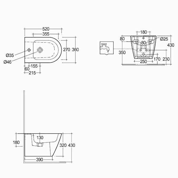 Биде подвесное, черное Rak Ceramics Feeling RST07504A