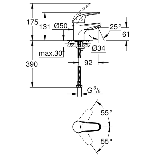 Смеситель для раковины, размер S, хром Grohe Euroeco 32734000