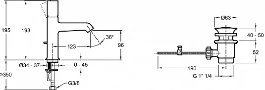 E29845-CP EDGAR смеситель для раковины с донным клапаном