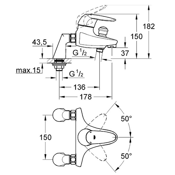 Смеситель для ванны, с вертикальным подключением, хром Grohe Eurodisc 33392001