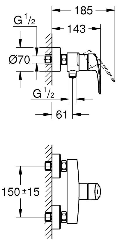 Смеситель для душа, черный Grohe Eurosmart 335552433