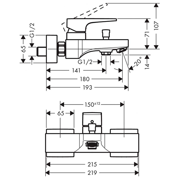 Смеситель для ванны, черный Hansgrohe Metropol 32540670