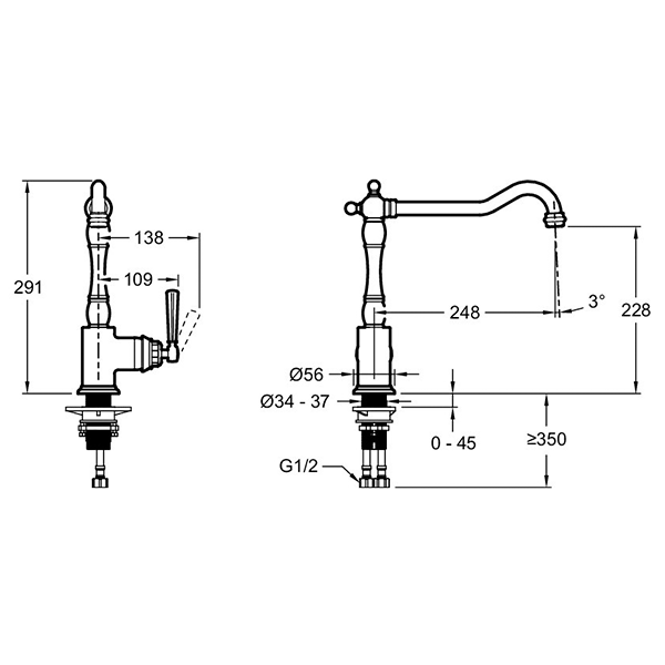 Смеситель для кухни, хром Jacob Delafon Cleo 1889 E24317-CP