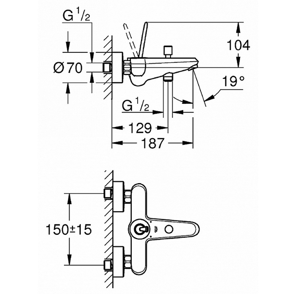 Смеситель для ванны, белая луна/хром Grohe Eurodisc Joy 23431LS0