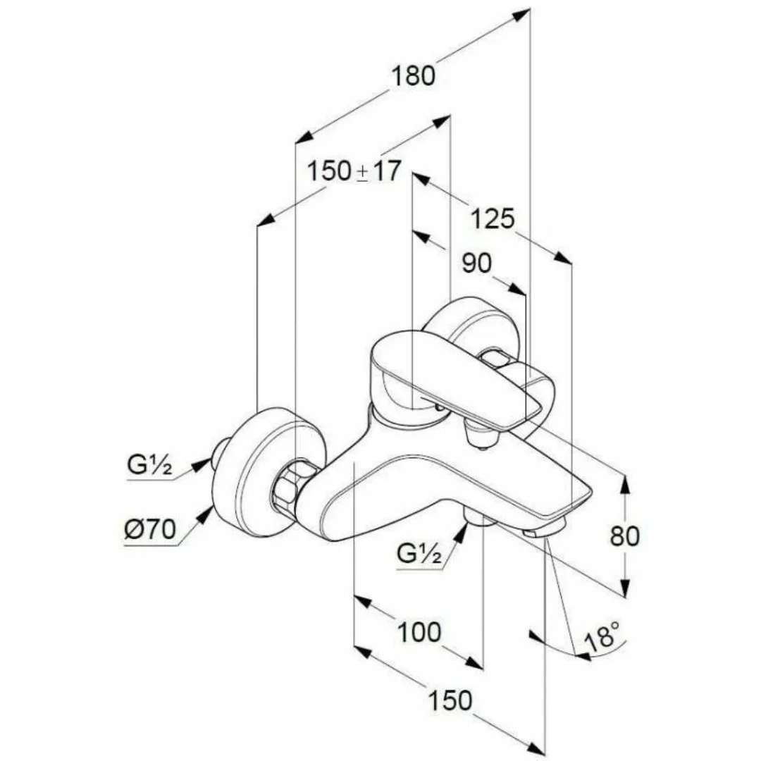 Смеситель для ванны, хром Kludi Pure and Solid 346810575