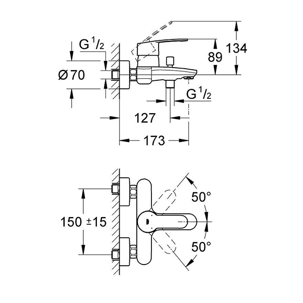 Смеситель для ванны, наружный, хром Grohe Eurostyle Cosmopolitan 33591002